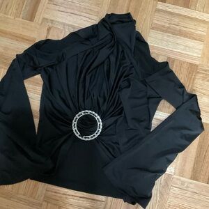 Black Long Sleeve Top with Silver Ring Detail